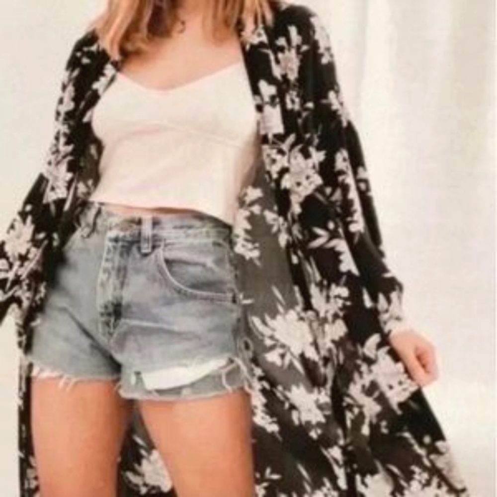 Spiritual Gangster - Black floral robe / cover-up - OS
